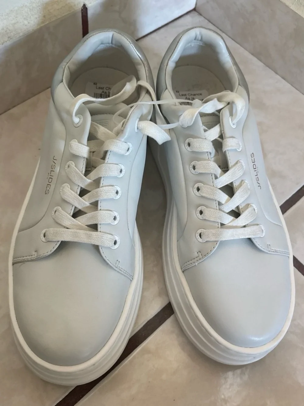 J Slides White Platform Sneaker with Silver Heel